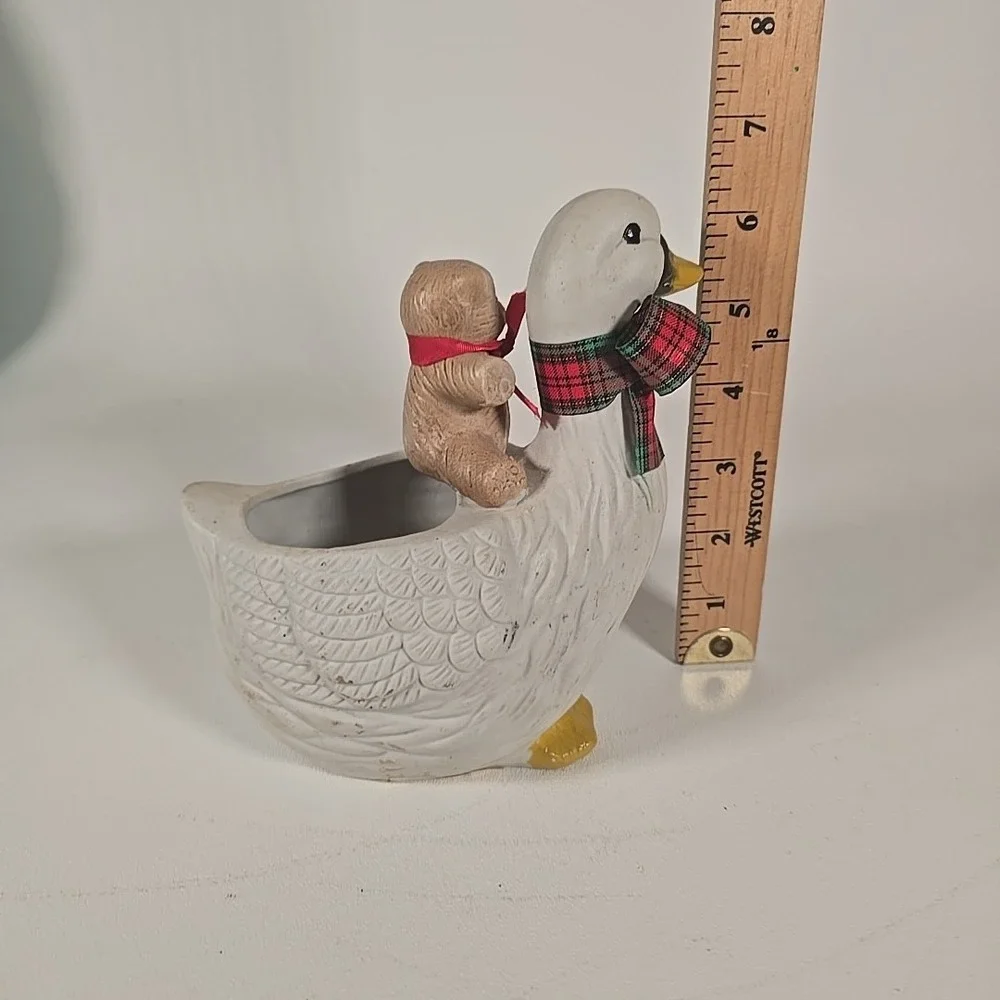 Vintage Ceramic Teddy Bear on‎ Goose Back Bows Candy Dish Planter Trinket Holder